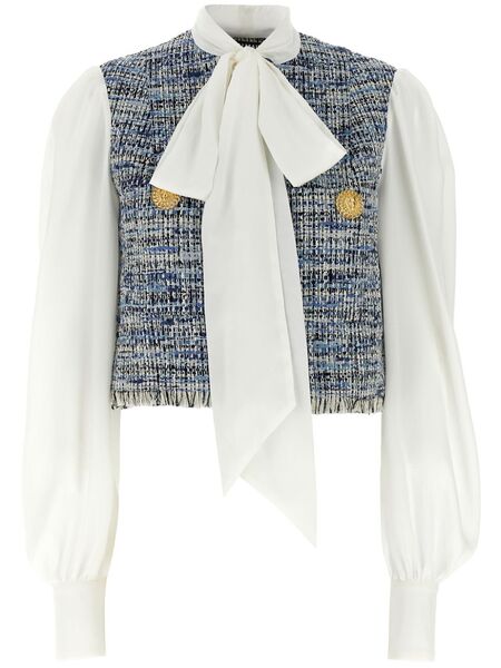  Balmain Tweed-panel Blouse - Blue 