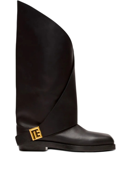  Balmain Twist Square-toe Leather Boots - Black 