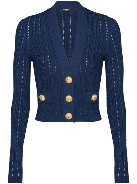  Balmain V-neck Cropped Cardigan - Blue 