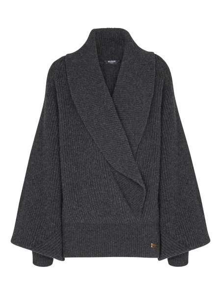  Balmain Wrap-effect Ribbed Jumper - Grey 