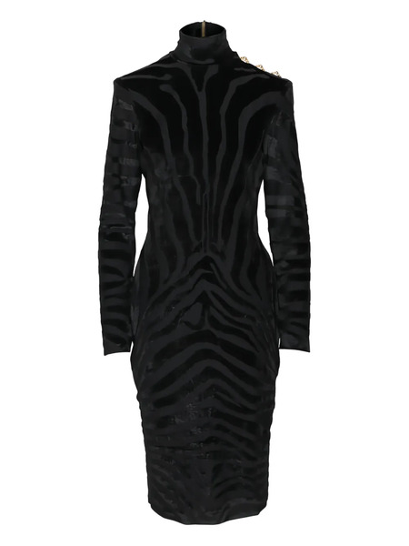  Balmain Zebra-pattern Midi Dress - Black 