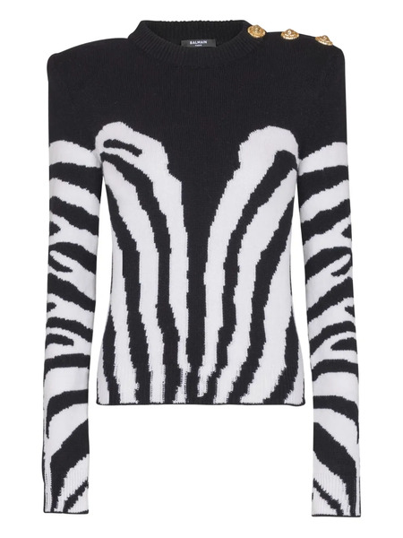  Balmain Zebra-pattern Padded-shoulder Sweater - Black 