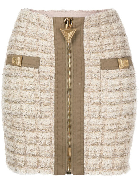  Balmain Zip-detail Tweed Mini Skirt - Neutrals 