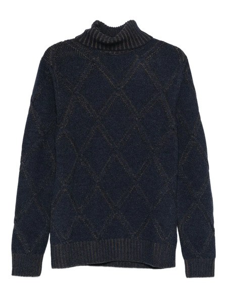  Barba Argyle-check Roll-neck Jumper - Blue 