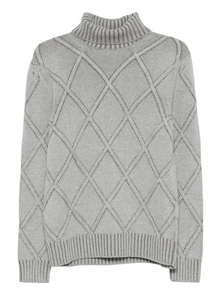  Barba Argyle-checked Roll-neck Jumper - Grey 