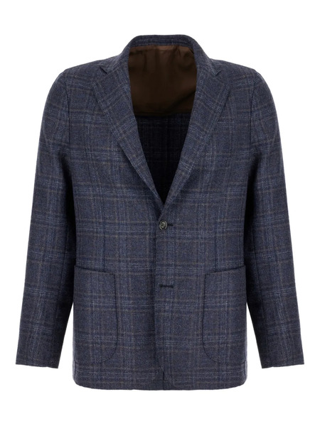 Barba Checked Single-breasted Blazer - Blue 