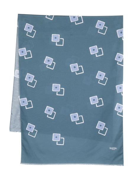  Barba Graphic-print Frayed Scarf - Blue 