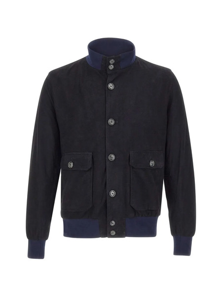  Barba High-collar Patch-pockets Jacket - Blue 