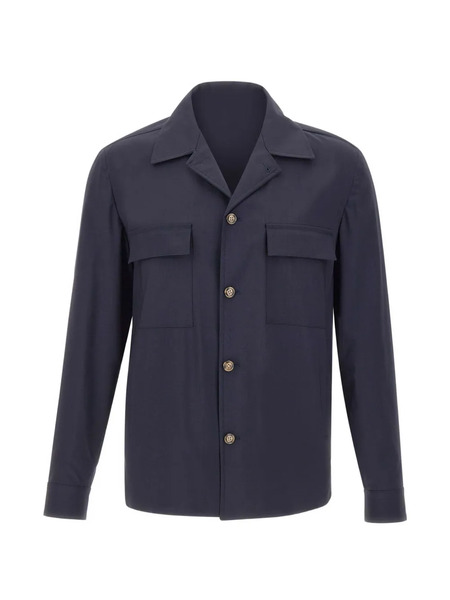  Barba London Flap-pockets Button-down Virgin Wool Jacket - Blue 