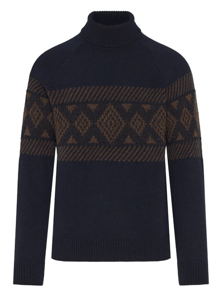  Barba Patterned Turtleneck Sweater - Blue 