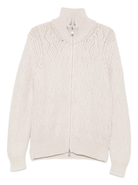  Barba Patterned Zip-up Cardigan - Neutrals 