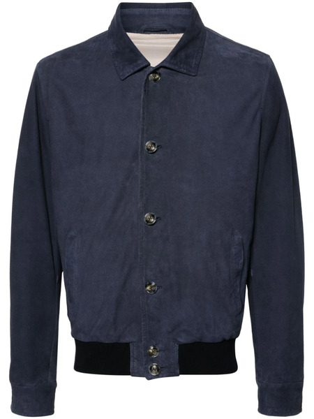  Barba Spread-collar Suede Jacket - Blue 