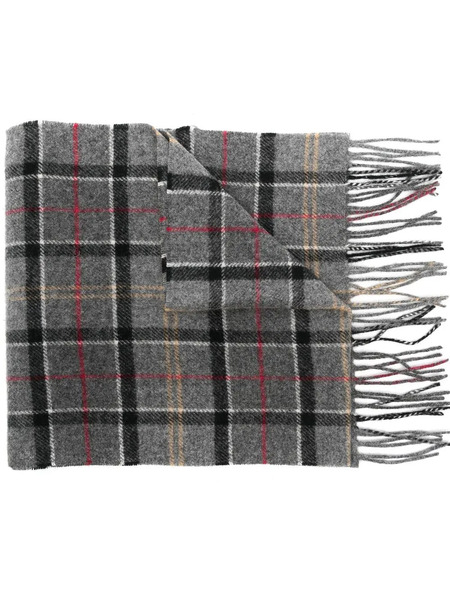  Barbour Fringed Tartan Lambswool Scarf - Grey 