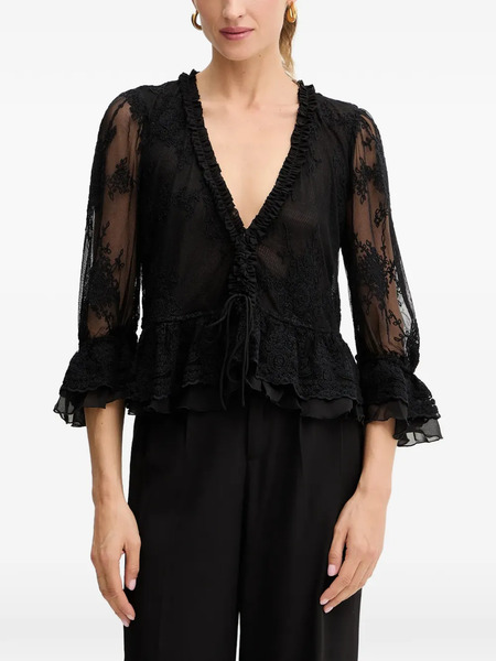  Bardot Ruffled Laced Top - Black 