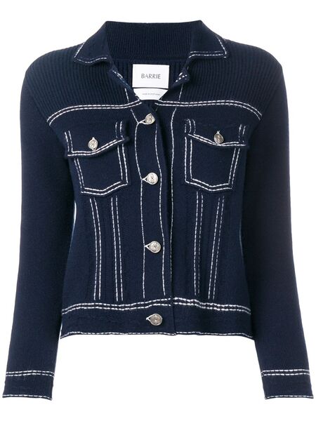  Barrie Contrast-stitch Knitted Jacket - Blue 