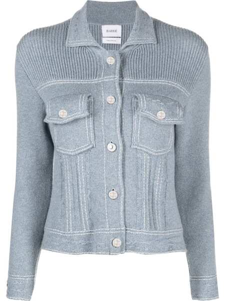  Barrie Contrast-stitch Knitted Jacket - Blue 