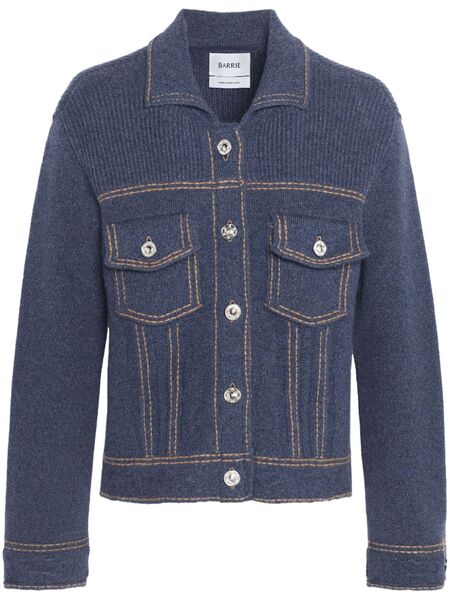  Barrie Contrast-stitch Knitted Jacket - Blue 
