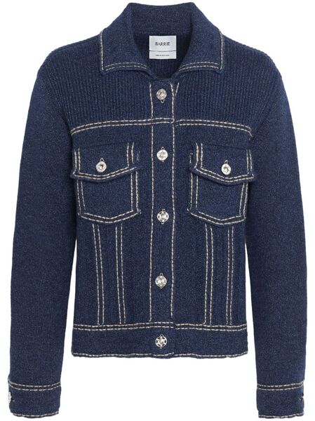  Barrie Contrast-stitch Knitted Jacket - Blue 
