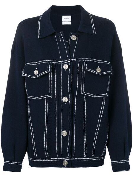  Barrie Contrast-stitching Denim-effect Jacket - Blue 