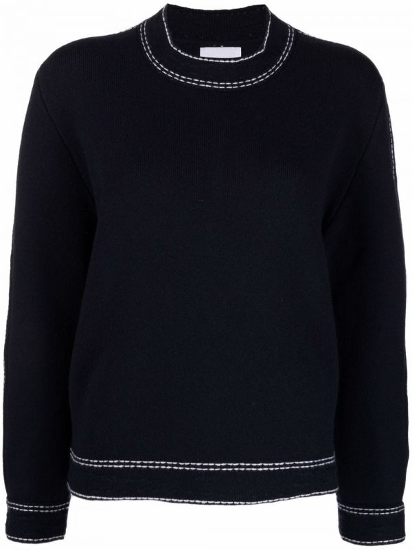  Barrie Contrasting-stitch Jumper - Blue 
