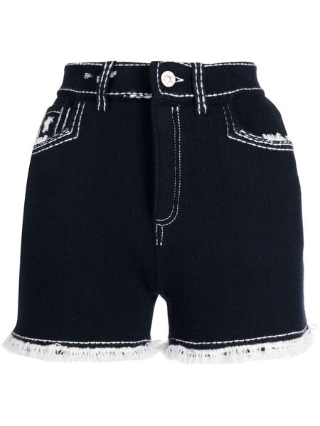  Barrie Fine-knit Fringe-detail Shorts - Blue 