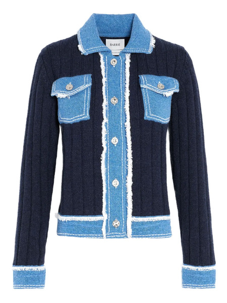  Barrie Ribbed-knit Denim-effect Jacket - Blue 