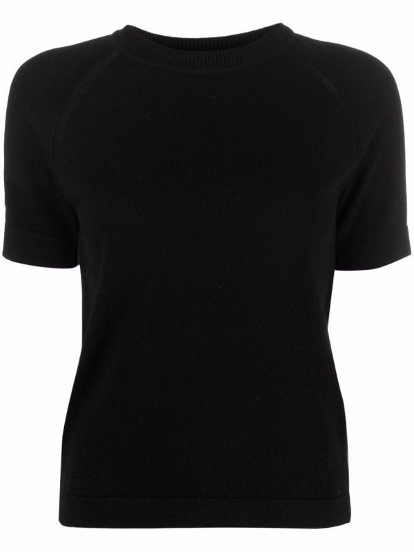  Barrie Short-sleeve Cashmere Top - Black 