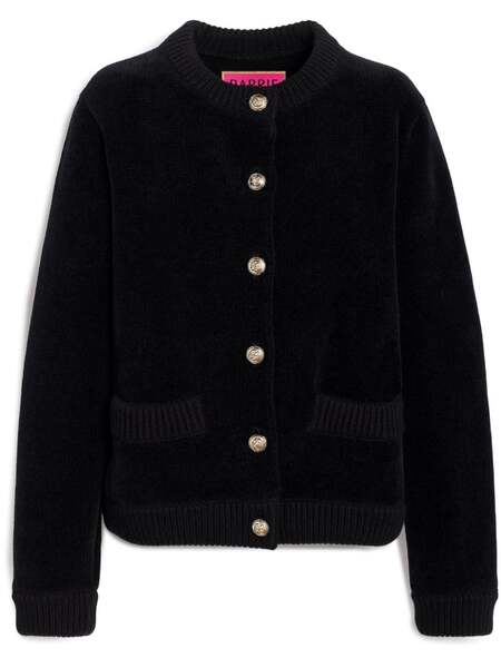  Barrie Velvet-effect Fine-knit Cardigan - Black 