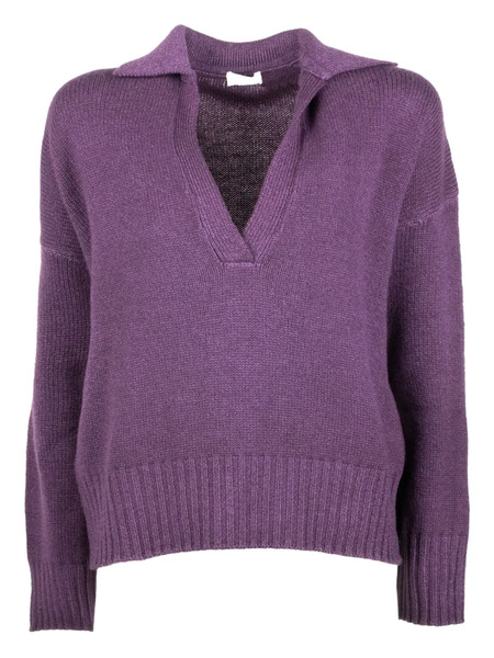  Base Milano Polo-collar V-neck Top - Purple 