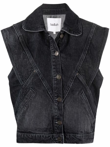  Ba&sh Panelled Denim Waistcoat - Grey 