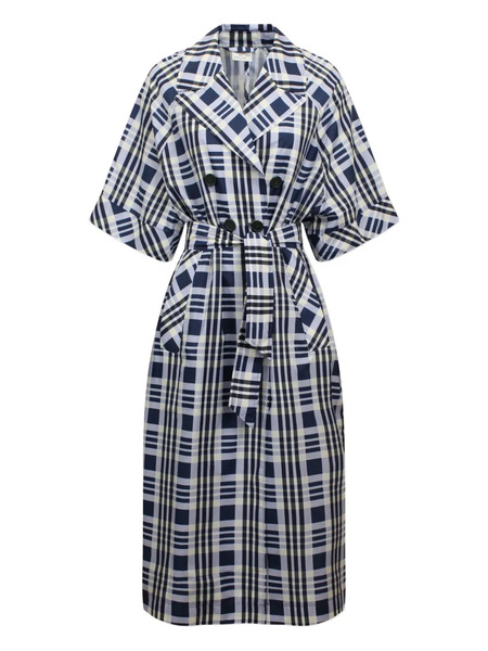  Baum Und Pferdgarten Checked Double-breasted Coat - Blue 