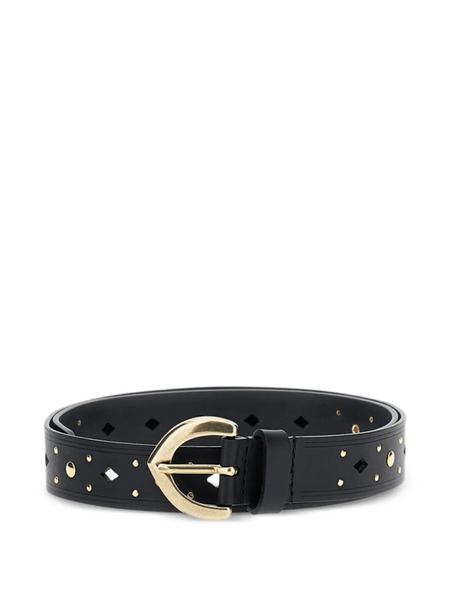  Bax Lab Polished Buckle Studded Leather Belt - Black 