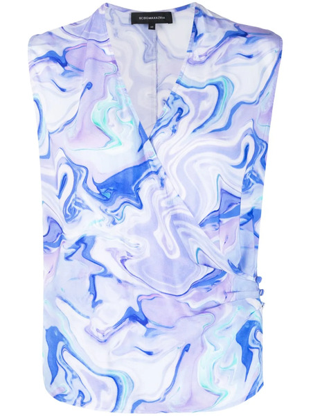  Bcbg Max Azria Marbled-pattern Sleeveless Blouse - Blue 