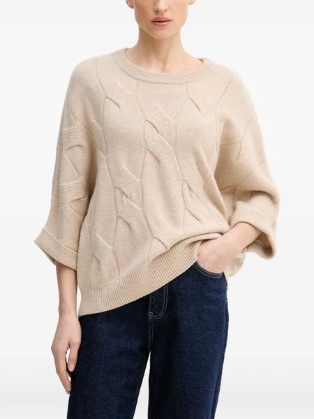 Benetton Cable-knit Crew-neck Sweater - Neutrals 