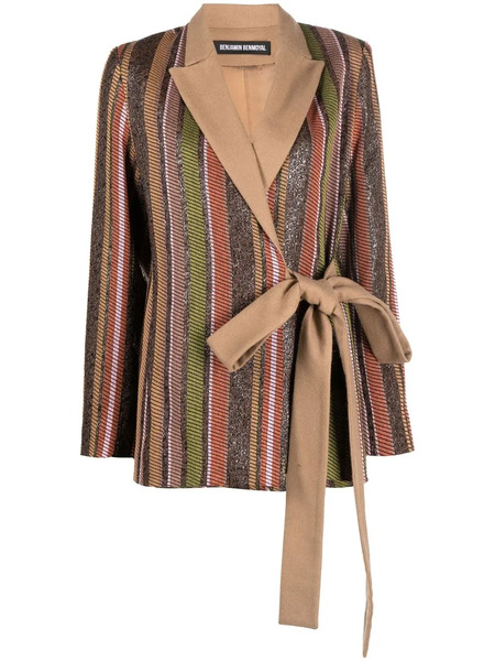  Benjamin Benmoyal Striped Belted Blazer - Brown 