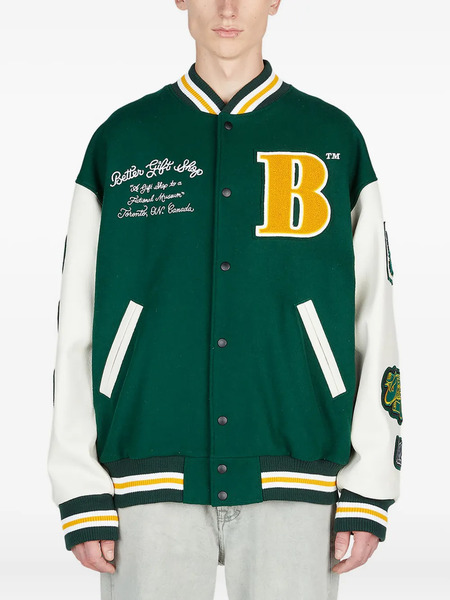  Better Gift Shop Leather-sleeve Appliqué Varsity Jacket - Green 