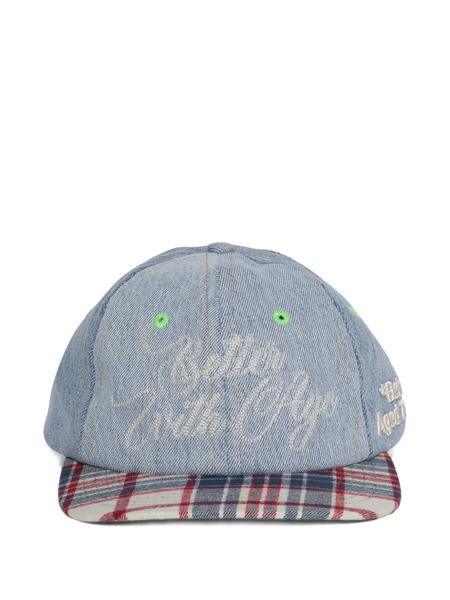  Better With Age Plaid Brim Embroidered Hat - Blue 