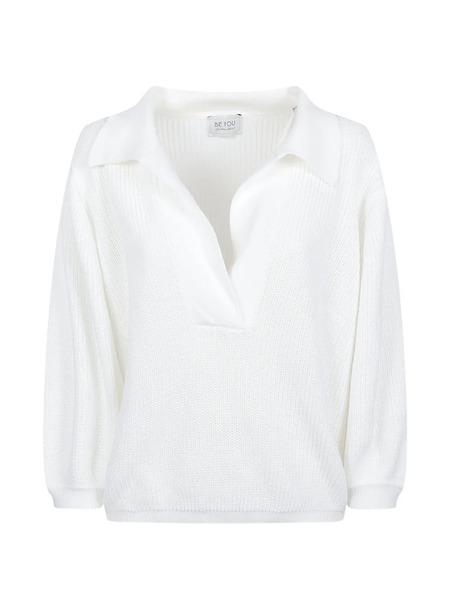  Beyou Collared V-neck Knitwear - White 