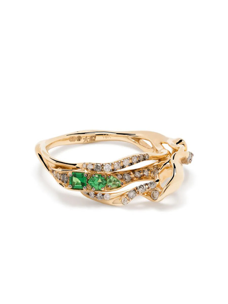  Bibi Van Der Velden 18kt Yellow Gold Exhale Diamond And Tsavorite Stackable Ring 