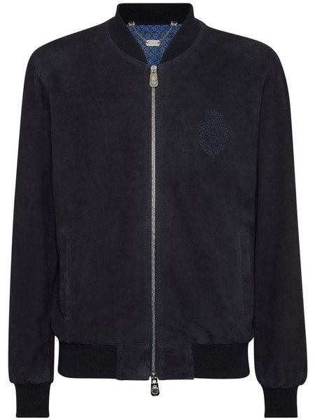  Billionaire Crest-embroidered Suede Bomber Jacket - Blue 
