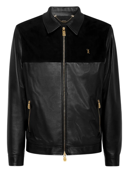  Billionaire Leather Bomber Jacket - Black 