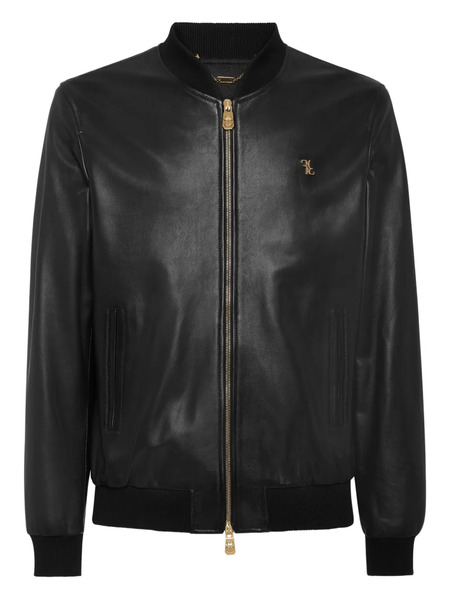  Billionaire Leather Bomber Jacket - Black 