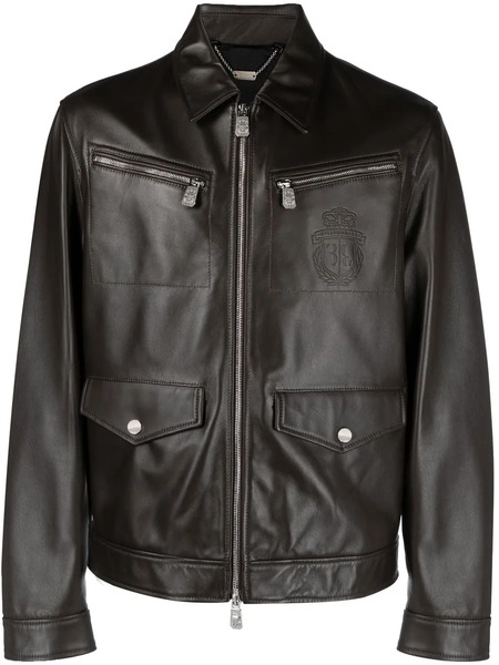  Billionaire Leather Bomber Jacket - Brown 