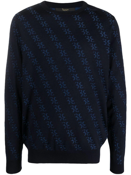  Billionaire Monogram-jacquard Knitted Jumper - Blue 
