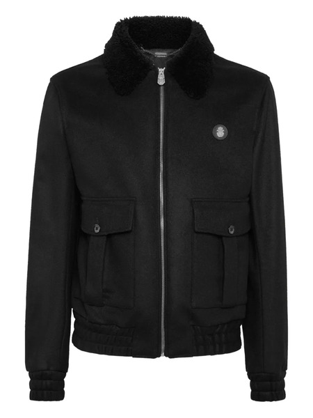 Billionaire Shearling Wool Bomber Jacket - Black 