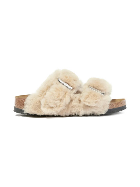  Birkenstock Kids Fur Buckle Flip Flops - Neutrals 