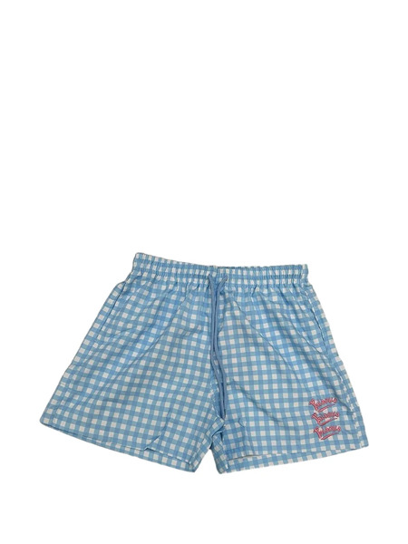  Bisous Skateboards Gingham-pattern Swim Shorts - Blue 