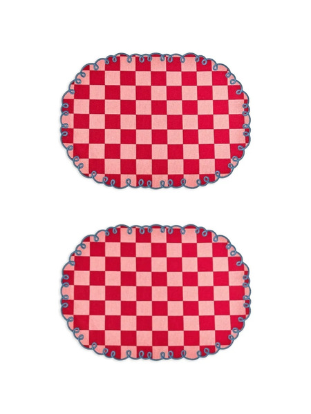  Bitossi Home Checked Scalloped Placemats (set Of Two) - Red 