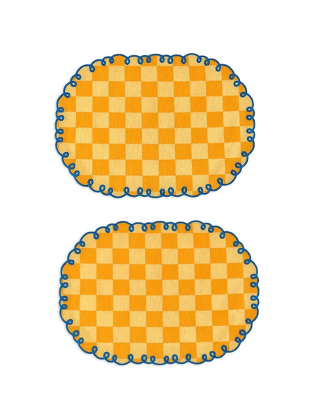  Bitossi Home Checkered Scalloped Placemats (set Of Two) - Orange 