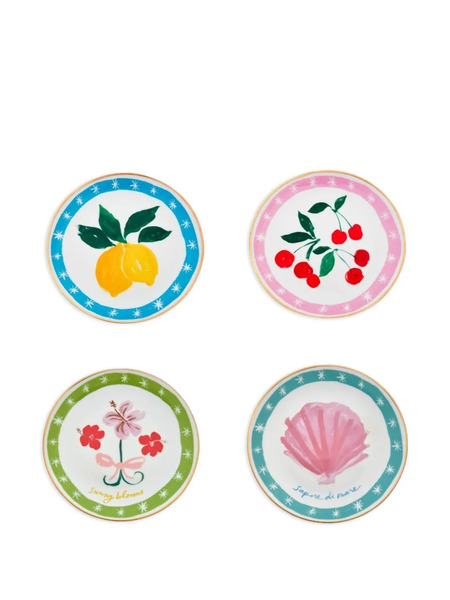  Bitossi Home Flower Bow Printed Plate (set Of Four) - White 